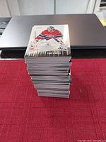Stack of Upper Deck MVP hockey cards with Carey Price card visible on top