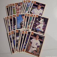 28 cards from the 1991 Topps Detroit Tigers set, fanned out on a white surface, showing front designs.