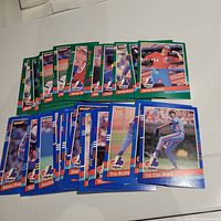 Photo showing over 40 Montreal Expos baseball cards from the 1991 Donruss series with front player images.