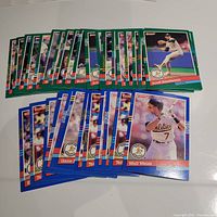 Laid out 1991 Donruss Oakland Athletics baseball cards, showing two rows with multiple cards visible, featuring players Scott Sanderson and Walt Weiss.