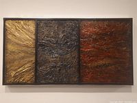 Front view of triptych wall art with clear visibility of textured details and colors