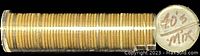 Tube holding 50 wheat penny coins from the 1940s, labeled '40's Mix', showing the coins stacked inside.