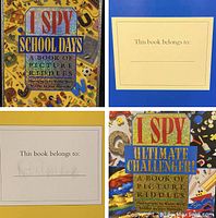 Front cover of I Spy School Days showing colorful school-related objects and title.