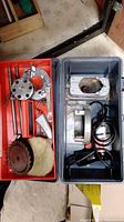 Rockwell Model 75 circular saw and metal accessories in dual compartment toolbox