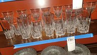 Top view of all glassware items displaying three different types of leaded crystal glasses in groups