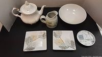 Photo of full lot showing teapot, pitcher, and plates