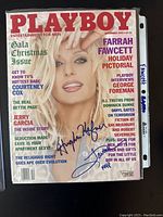Front cover of the December 1995 Playboy magazine showing Farrah Fawcett cover and signatures
