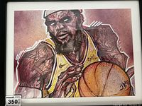 Frontal view of the framed LeBron James print showing signature and styling