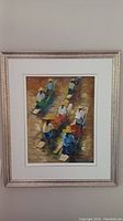 Full framed painting showing the composition of people in boats on water.