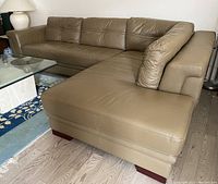 View of entire L-shaped sectional sofa showing chaise and sofa modules