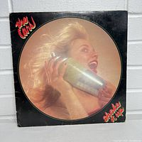 Front cover of The Cars 'Shake It Up' vinyl record album showing a woman holding a cocktail shaker with album title in red text.