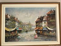 Frontal view of the full painting showing the street scene and frame.