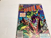 Photo of the front cover of The Incredible Hulk comic book issue #263 showing the Hulk fighting an armored opponent on a rocky background, priced at 50 cents, Marvel Comics Group logo at the top.