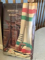 Blanket draped alongside original ‘Hudson’s Bay Point Blankets’ promotional board.