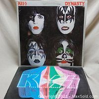 Front cover of Kiss 'Dynasty' vinyl album showing the band members' faces in makeup.