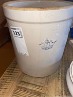 Side view of the 11 inch stoneware crock with a blue crown logo and number '2'.