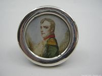 Front of round sterling silver framed miniature portrait of Napoleon Bonaparte