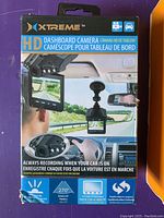Xtreme HD dashboard camera packaging showing usage and features like 2.0" LCD, 270° rotation, continuous recording.