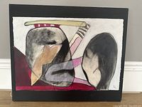 Overall view of the mixed media abstract artwork on paper by Teodora Pica showing composition and color palette.