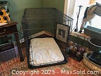 Front view of pet crate with mat inside