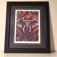 Framed colorful abstract elephant art by Don Chase, full front view