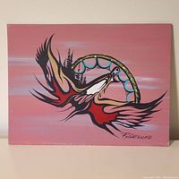 Front view of the original acrylic painting by Randy Knott, showing a pink background and abstract natural shapes with signature visible.