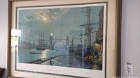 Full front view of framed print showing moonlit Thames scene and Tower Bridge