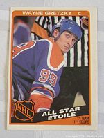 Front view of the 1984-85 OPC Wayne Gretzky hockey card showing Gretzky in Oilers uniform with NHL All Star markings.
