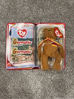 Germania Beanie Babies bear in original McDonald's packaging with German flag ribbon and Ty tag visible