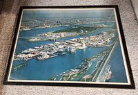 Framed aerial photo print showing Montreal Expo 1967 site and surrounding area.