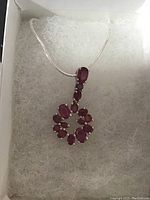 Photo of ruby circle pendant with chain inside cushioned white box