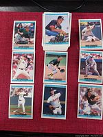 Photo of nine Donruss 1992 baseball cards showing various players in action poses with white borders and text identifying players.