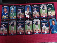 Photo showing 16 baseball cards featuring players from teams including the Atlanta Braves, St. Louis Cardinals, and Milwaukee Brewers.