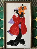 Full view of the painting showing two traditionally dressed figures on glass, signed Kirsten Smith.