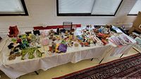 Overview of entire lot arranged on table under windows
