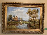 Overall view of original oil painting in gilt frame