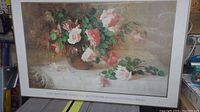 Full view of the framed print showing a floral composition of roses in a vase.