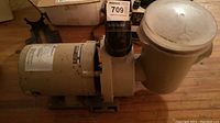 Full side view of Jacuzzi pump motor and attached pump housing with oxidation and dirt visible on casing