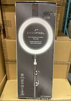 Box front showing Ergopixel branding and image of the ring light on tripod.