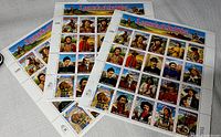 Three sheets of Legends of the West 29 cent commemorative stamps in mint condition with plate block margins.