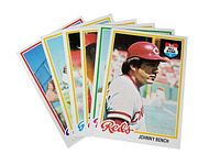 Front of Johnny Bench card visible with additional cards fanned behind