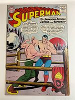 Front cover of Superman comic book issue #164 featuring the showdown between Superman and Lex Luthor with colorful artwork and 12 cent price.