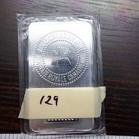 Obverse of 10oz RCM silver bar sealed in plastic with Royal Canadian Mint circular logo
