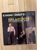 Front cover of the album showing Harry Belafonte performing with a band on stage, featuring Living Stereo branding and RCA Victor label info.