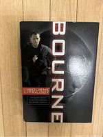 Front cover of The Bourne Trilogy DVD box set showing main character for the series.