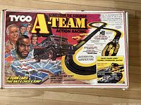 Original boxed Tyco A-Team slot car racing set with front box art and graphics