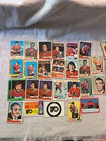 Full laid out view of all Philadelphia Flyers NHL OPC hockey cards including individual player cards and team inserts.
