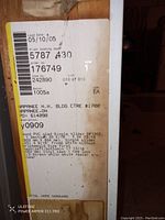 Label showing detailed specs for the window including size and frame type