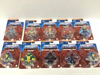 Front view of all 10 mini figures in packaging, showing full set with card backing and blister packaging