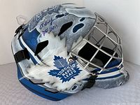 Right side profile showing team logo, painted ice-effect design and signature.